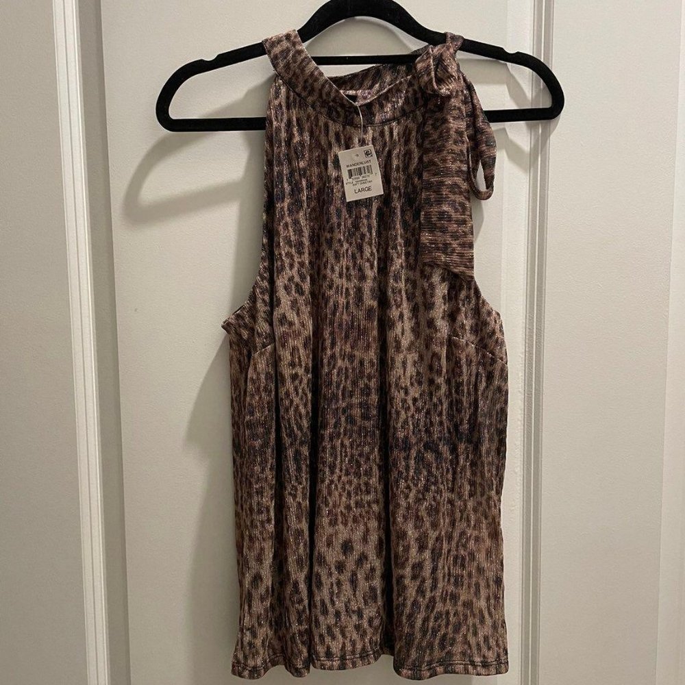 NWT INC Intl tie-neck halter blouse, L